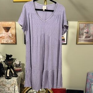 Cute Knox Rise Lilac Swiss Dot V-Neck Midi Dress Oversized